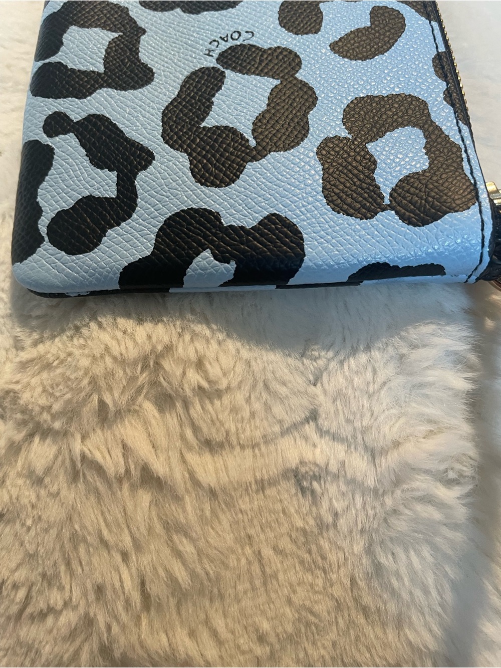 Coach Light Blue and Black Leopard Print Wristlet - Picture 5 of 9